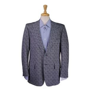 Curlee Vtg 1960's Blue/White Geometric Print Polyester 2-Btn Blazer Jacket 40R